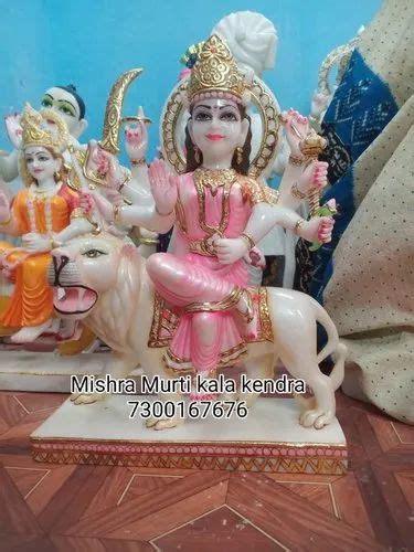 White Painted Makrana Marble Durga Mata Statue For Temple Size