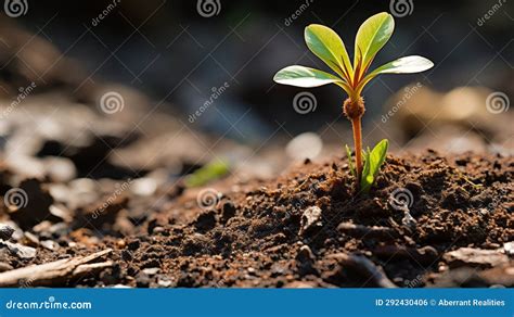 A Small Plant Is Growing Out Of The Ground Stock Illustration