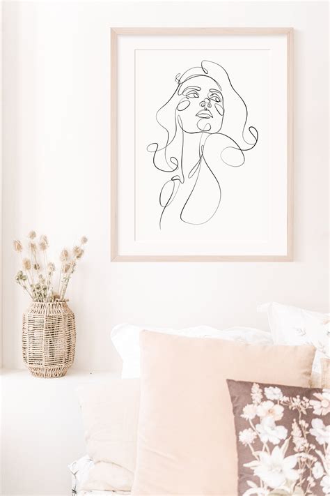 Woman Face Nude One Line Art Print Abstract Nude Woman Line Etsy