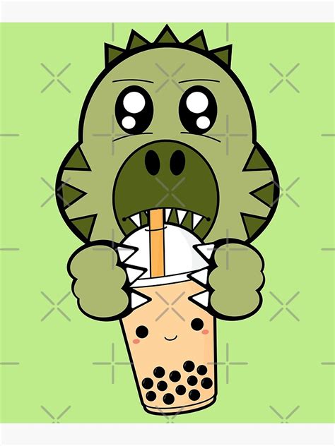 Cute T Rex Drinking Boba Tea Boba T Rex Art Print For Sale By Chibicreative Redbubble