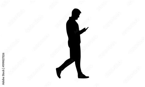 Silhouette Man Walking While Holding The Phone Stock Vector Adobe Stock