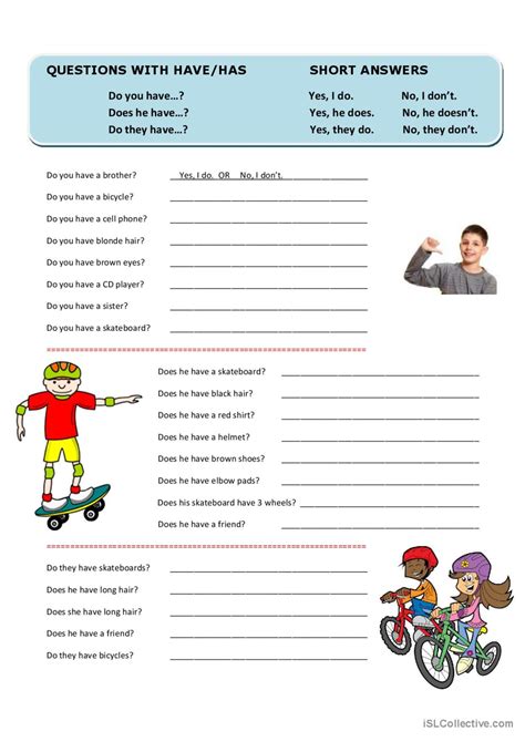 Questions With Havehas And Short An English Esl Worksheets Pdf And Doc