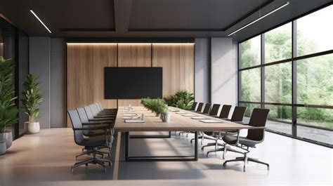 Premium Photo Conference Room With Long Table And Chairs