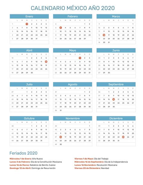 Calendario Para Imprimir 2020 Mexico