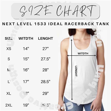 Next Level 1533 Tank Top Size Chart 1533 Size Chart Ladies Ideal Racerback Tank Size Chart