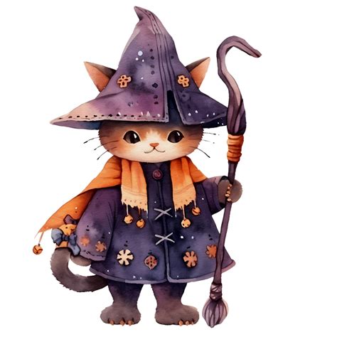Watercolor Cute Halloween Cat Cat Witch 26775090 Png