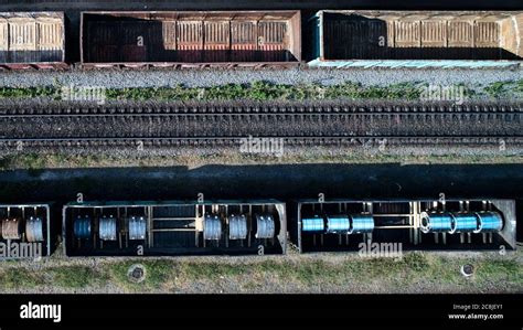 aerial view  rail sorting freight station  railway cars