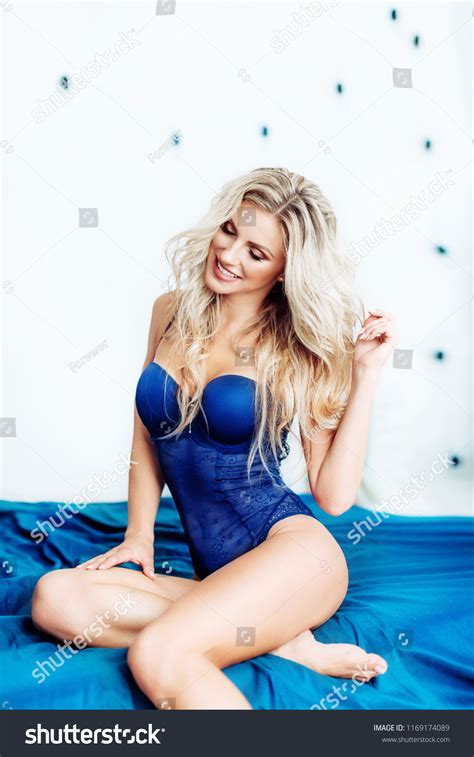 Sexy Beautiful Blonde Woman Blue Underclothes Stock Photo 1169174089 Shutterstock