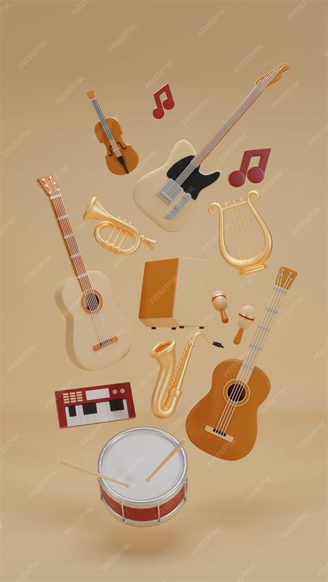 Premium Photo | Guitar and musical instruments background 3d illustration