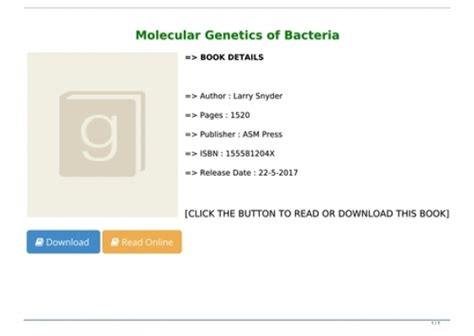 Molecular Genetics Of Bacteria