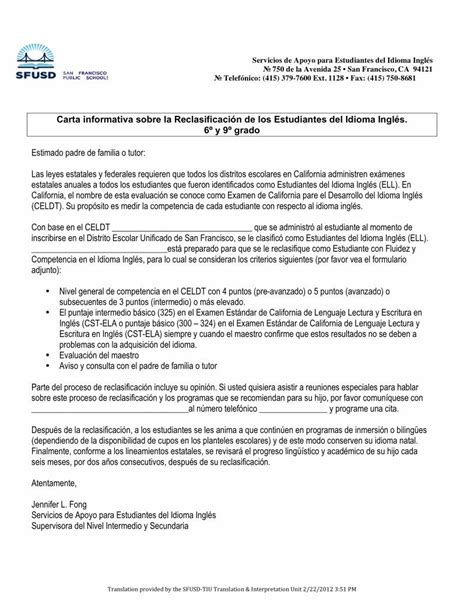 PDF Carta informativa sobre la Reclasificación de los Nivel