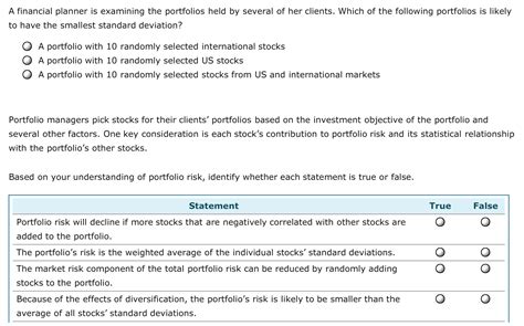 Solved A Financial Planner Is Examining The Portfolios Held