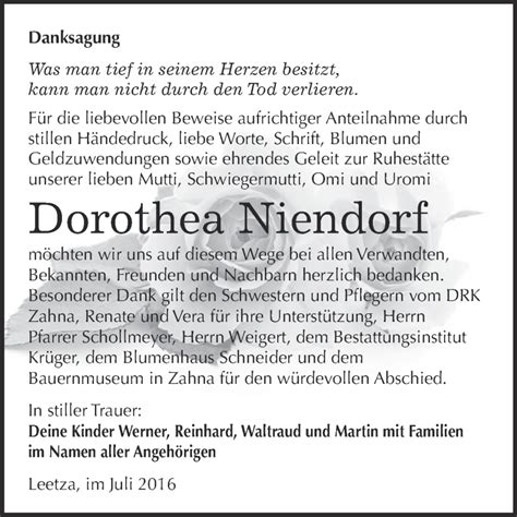 Traueranzeigen Von Dorothea Niendorf Abschied Nehmen De