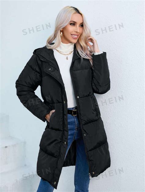 Shein Lune Single Breasted Hooded Puffer Winter Coat Shein Uk