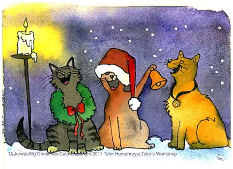 Cats Christmas Greeting Card Funny Cats Watercolor Painting - Etsy