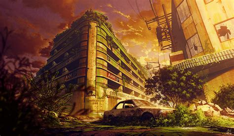 Post Apocalyptic Sunset Anime Hd Wallpaper By Mocha