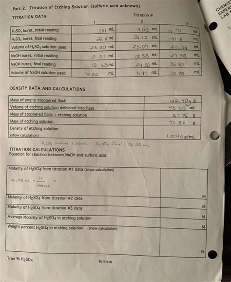Solved Part 2. Titration of Etching Solution (sulfuric acid | Chegg.com