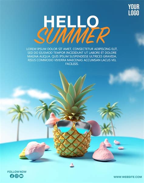 Psd Hello Summer Poster Uma Cena De Praia Uma Ilha Tropical A