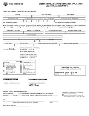 Fillable Online Usa Swimming 2011 Athlete Registration Application