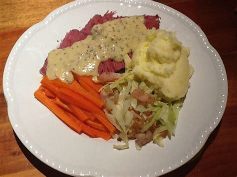 Mustard sauce for Corned Beef Mix 1 egg & 2 teasp malt vinegar, beat well, add 1 des.spn ...