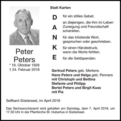 Traueranzeigen Von Peter Peters Aachen Gedenkt