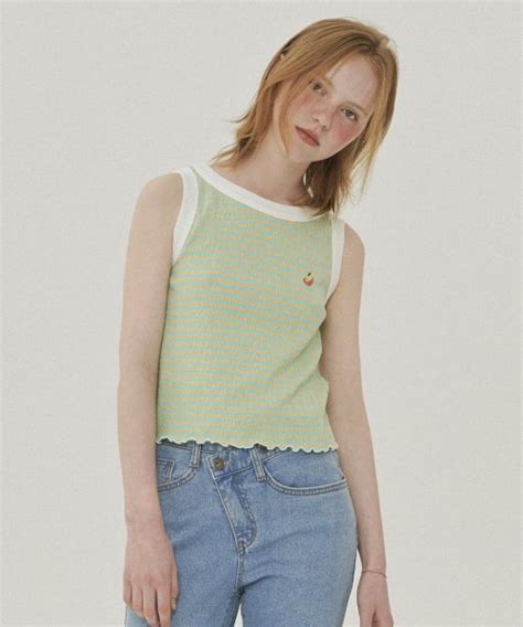 Musinsa Between A And B Stripe Sleeveless T Shirt Apple Green White