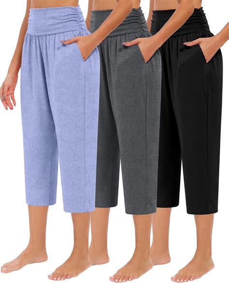 Amazon Neer 3 Pcs Women S Capri Yoga Pants Wide Leg Casual Crop