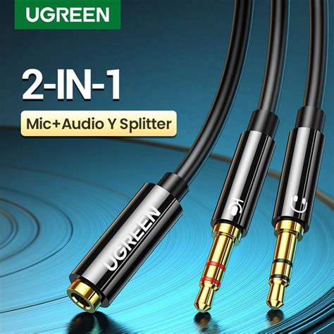 Ugreen Mic Headphone Splitter Headset Audio Microphone Adapter Ctia Standard 3 5mm Female To 2