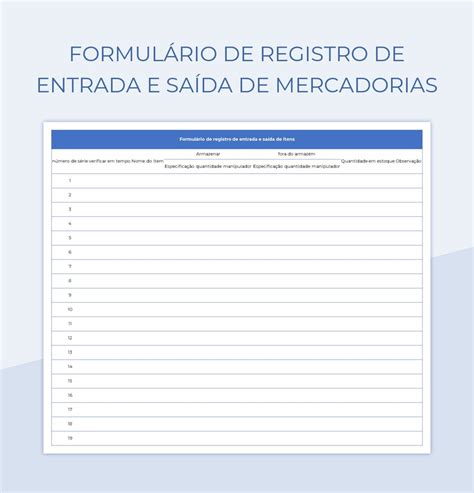 Planilhas Formulário De Registro De Entrada E Saída De Mercadorias