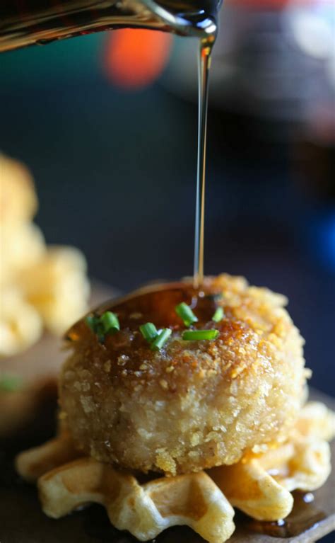 Potato Chip Crusted Chicken Meatball And Waffle Bites The Curious Plate