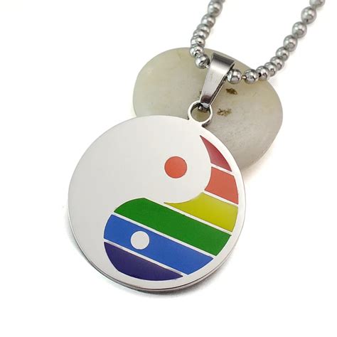 Stainless Steel Rainbow Gay Lesbian LGBT Pride Pendant Necklace Same