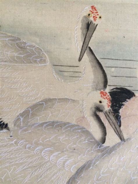 Flock Of Cranes Beautiful Impressive Scroll Painting On Cloth Sealed