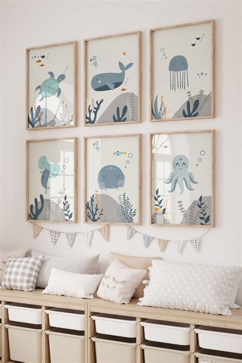 Set Of 6 Ocean Nursery Printsnautical Nurseryocean Nurserywhale