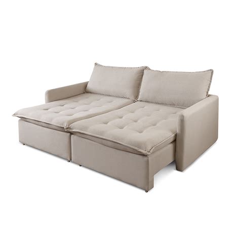 Sofá Cama Retrátil Califórnia 200 cm Linho Nude