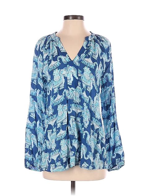 Lilly Pulitzer 100 Rayon Blue Long Sleeve Blouse Size Xs 78 Off