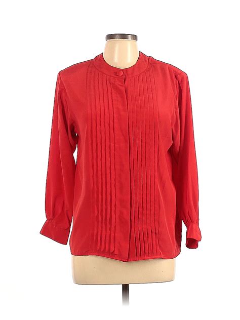 Evan Picone 100 Polyester Solid Red Long Sleeve Blouse Size 10 81