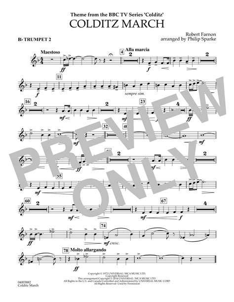 Colditz March Arr Philip Sparke Bb Trumpet 2 Sheet Music Robert