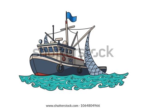 Fishing Boat Sea Vector Illustration Isolated เวกเตอร์สต็อก ปลอดค่า