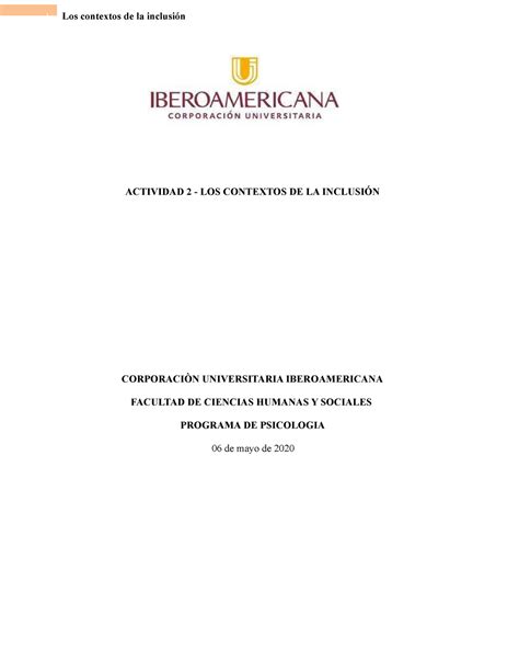 Actividad 2 Los contextos de la inclusión cuadro comparativo