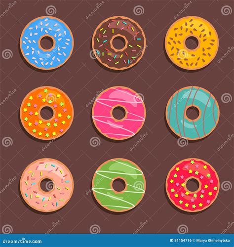 Donuts Icons Set Stock Vector Illustration Of Pink