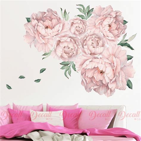 Soft Pink Peony Flower Wall Stickers Vintage Watercolour Peel And