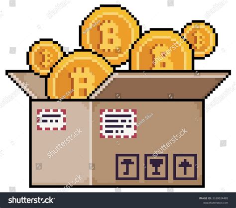 Pixel Art Bitcoins In Cardboard Box Royalty Free Stock Vector