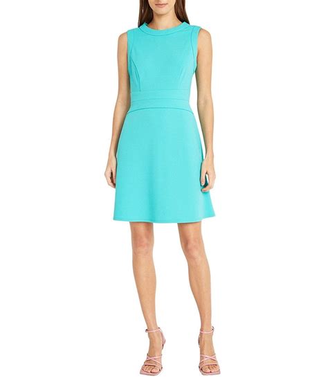 Donna Morgan Stretch Crepe Round Neckline Sleeveless Fit And Flare Mini Dress Dillards