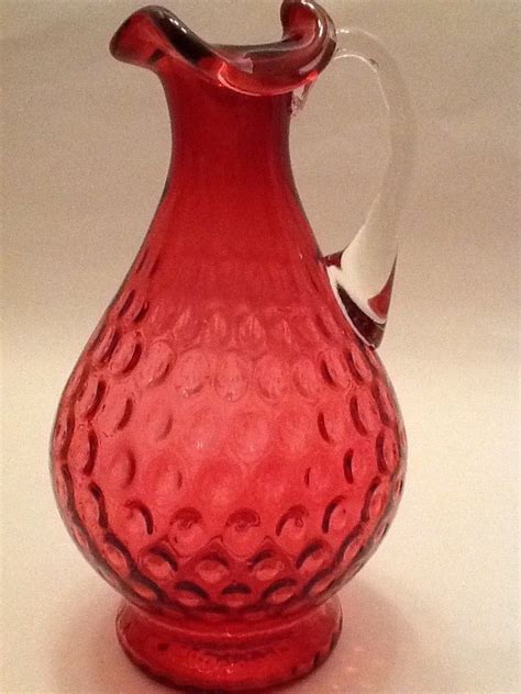 Fenton Cranberry Optic Dot Cranberry Pitcher W Clear Handle Fenton Fenton Glassware Red