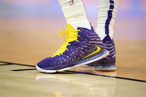 Detailed view of the shoes of Los Angeles Lakers forward LeBron James ...