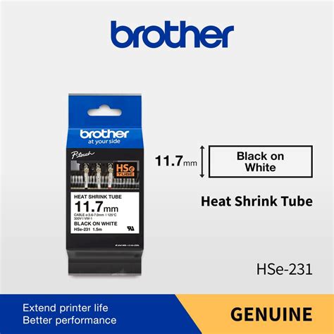 Brother HSe 231 Heat Shrink Tube Tape Cassette Black On White 11 7mm