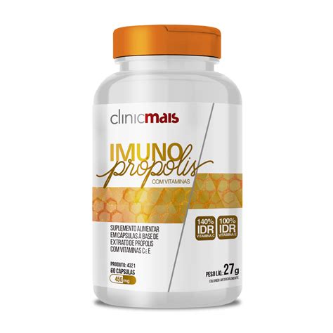 Qual O Melhor Própolis Para Aumentar A Imunidade - Imuno Própolis com Vitaminas C e E - 60 Cápsulas 450mg ClinicMais