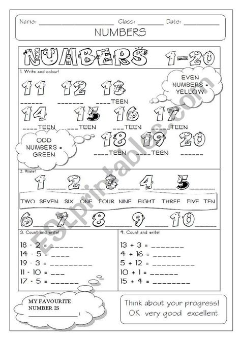 Numbers 1 20 Esl Worksheet By Makigi Writing Practice Sheets