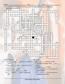 Possessive Pronouns Spanish Crossword Puzzle TPT