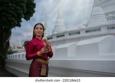 Asian Women Wearing Traditional Thai Dress Stock Photo